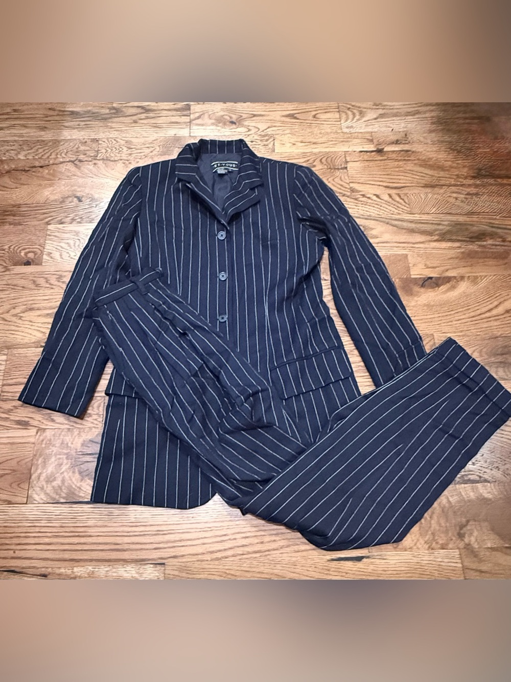 Et Vous. Black & White Wide Pin Stripe Suit. Size Small.